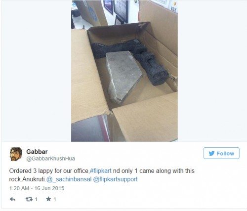 Flipkart sends stone to customer who ordered three laptops