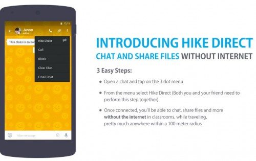 Hike messenger introduces direct chat, file sharing without Internet
