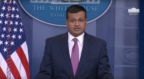 Deputy White House Press Secretary Raj Shah at his maiden White House briefing on February 8, 2018.