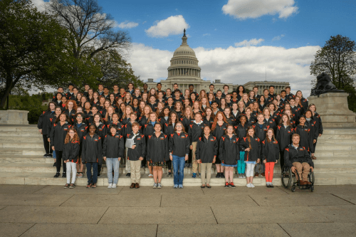 Prudential Spirit of Community Award winners in front of the Capitol building.