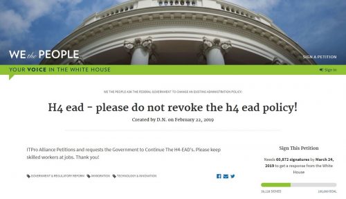 A petition launched on the White House website to save H4 EAD