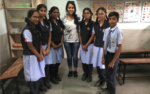 The writer with 9th and 10th grade students at a Bangalore school.