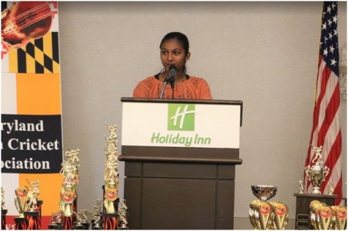Maryland Youth Cricket Association honors young cricketers at third annual gala US women’s national cricketer Lisa Ramjit, who grabbed the first international wicket in the history of US women’s cricket, speaking at the third annual MYCA banquet in College Park, MD, on October 5.