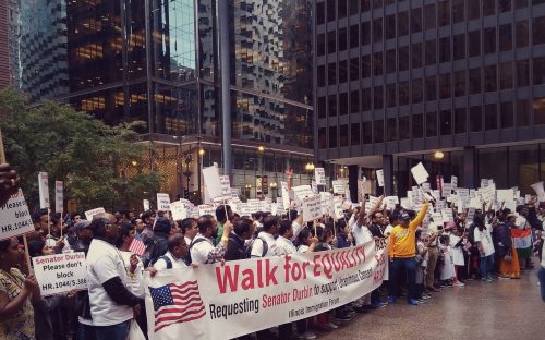 Indian immigration activists protesting in Chicago on Thursday.