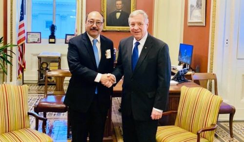 Indian envoy meets Durbin over bill to end green card country caps Indian Ambassador to the US Harshvardhan Shringla with Illinois Sen. Dick Durbin.