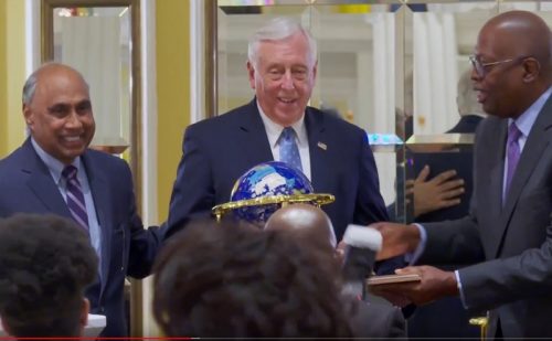 House Majority Leader Steny Hoyer receiving the King Leadership Award for Leadership and Public Service in Washington, DC, on January 19, 2019.