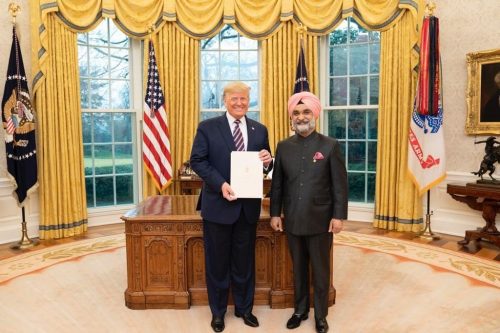 India’s envoy to US, Taranjit Singh Sandhu, presents credentials to President Trump Taranjit Sandhu presents credentials