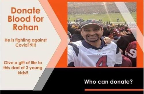 Indian IT professional in Texas in critical condition from COVID-19 needs plasma donors