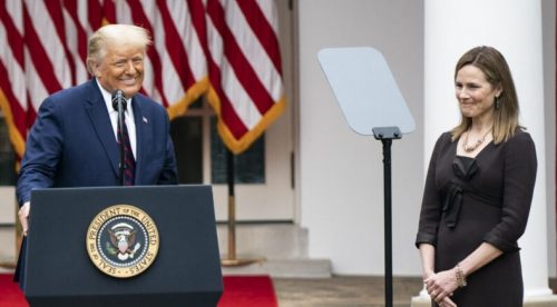 Kamala Harris slams Republicans for ‘jamming through’ Barrett nomination President Trump introducing his Supreme Court nominee Amy Coney Barrett at the White House on September 29, 2020. Photo credit: White House