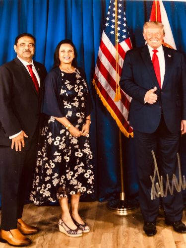 Danny Gaekwad and his wife, Manisha, with President Trump.