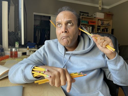 Raajeev Aggerwhil with multiple pencils