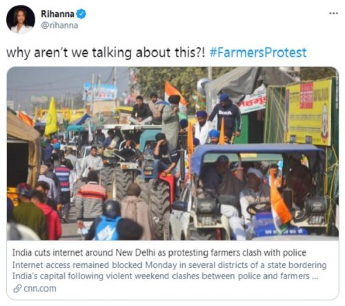 Rihanna supports farmers' protest