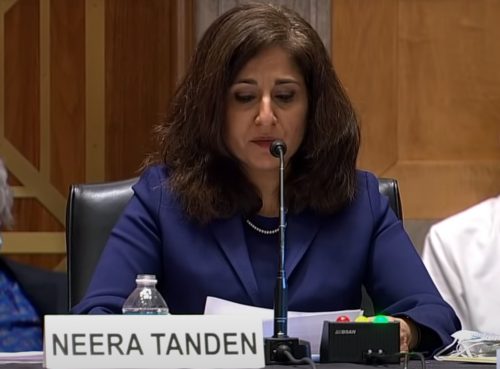 Indian Americans disappointed at Neera Tanden’s withdrawal Neera Tanden delivering opening statement at her Senate Homeland Security and Governmental Affairs Committee confirmation hearing on February 9, 2021. Image via C-SPAN screen capture.