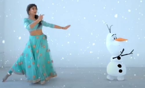 Indian American choreographer Vinita Hazari dancing alongside Olaf in her recent video.