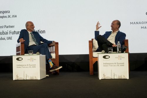 Indiaspora summit in Dubai spotlights AI’s breakneck evolution Indiaspora Founder M.R. Rangaswami (left) moderates a fireside chat with Navin Chaddha, Managing Partner of Mayfield Fund, at the Indiaspora AI Summit in Dubai on February 26, 2025.