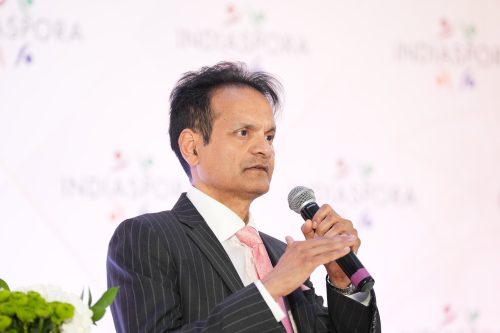 Investor Himanshu Shah speaking at the Indiaspora Forum For Good at the Grand Hyatt in Abu Dhabi on February 24, 2025.
