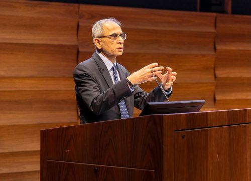 Indian Ambassador to the United States Vinay Kwatra delivers the keynote address on the first day of the Hopkins India Conference, May 10, 2025.