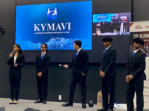 Members of Seattle’s Kymavi, winners of 1st Place at the TiE Young Entrepreneurs Global Finals held on June 20, 2025, at George Mason University in Virginia and Amity University in Delhi-NCR. The team’s marine-biodegradable packaging decomposes within 3–6 months, releasing additives that combat ocean acidification, boost plankton growth, and break down pollutants — offering a regenerative solution to traditional packaging.