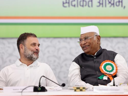 Leader of the Opposition Rahul Gandhi (left) and Congress President Mallikarjun Kharge at a recent Congress Working Committee meeting. Photo: INC.in
