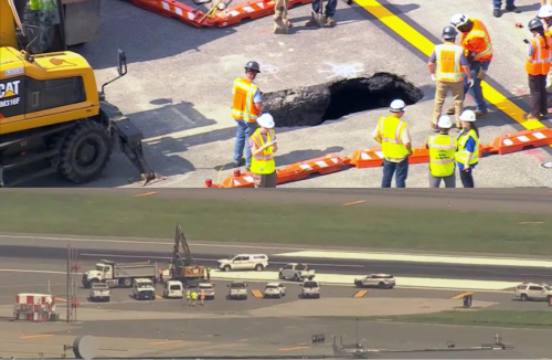 Sinkhole near NY LaGuardia Airport disrupts flights, shuts runway
