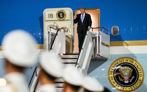 President Trump arrived in Beijing for a two-day state visit on Wednesday night.