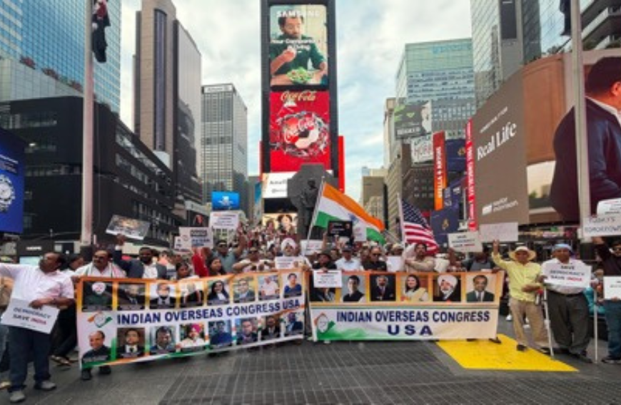Indian Overseas Congress USA holds NY Times Square rally in support of student protests in India